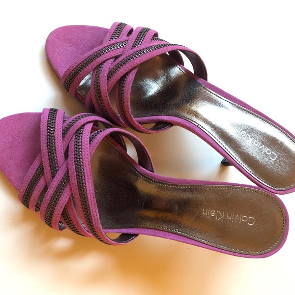 NWOT Calvin Klein Pink Suede Zipper Slip-on Mules - Picture 1 of 9